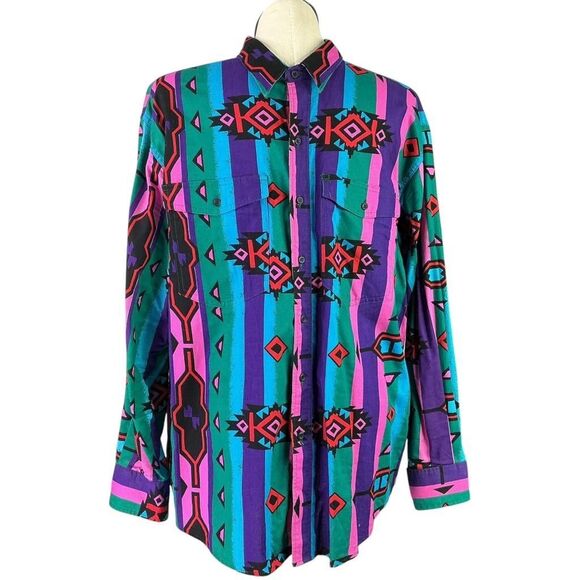 Wrangler Brushpopper Western Shirt Mens XXL Stripe Aztec Rodeo Southwest Cowboy - Picture 3 of 8